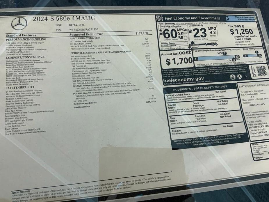 new 2024 Mercedes-Benz S-Class car, priced at $127,153