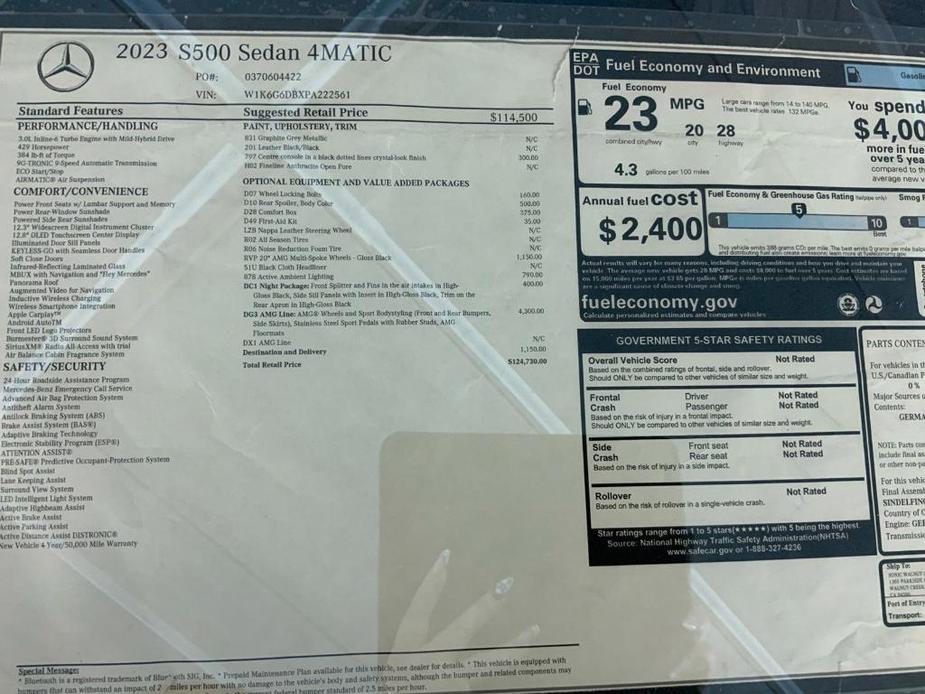 new 2023 Mercedes-Benz S-Class car, priced at $123,660
