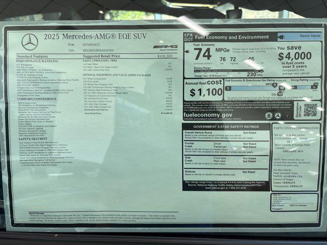 new 2025 Mercedes-Benz AMG EQE car, priced at $116,405