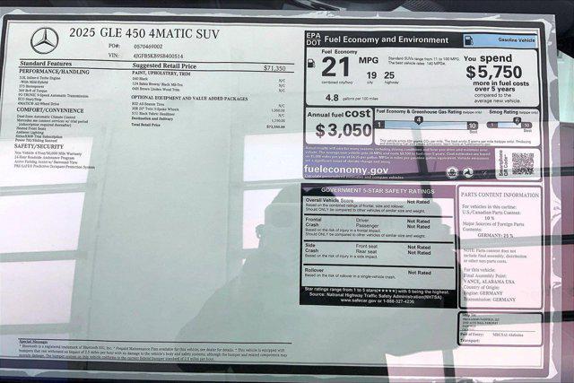new 2025 Mercedes-Benz GLE 450 car, priced at $73,550