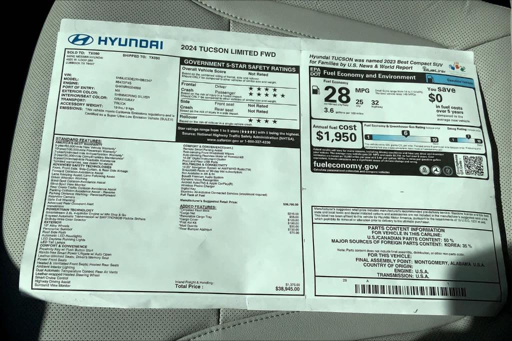 new 2024 Hyundai Tucson car, priced at $37,191