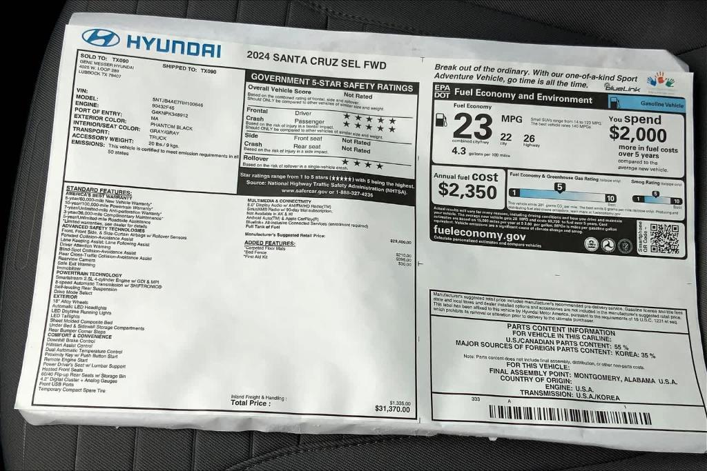 new 2024 Hyundai Santa Cruz car, priced at $29,116