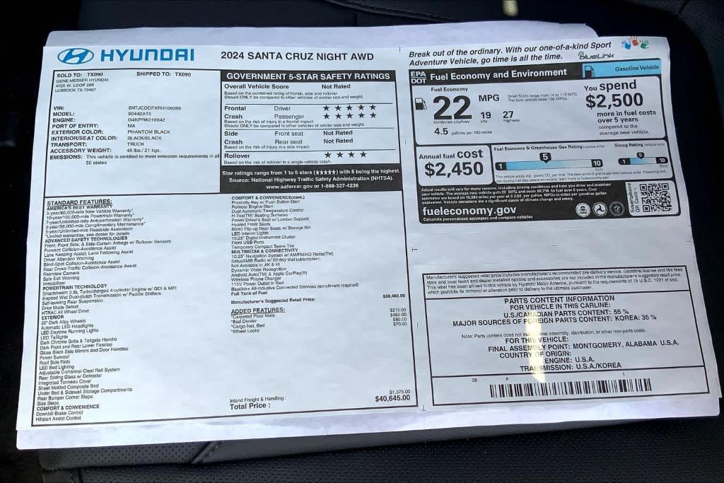 new 2024 Hyundai Santa Cruz car, priced at $37,391