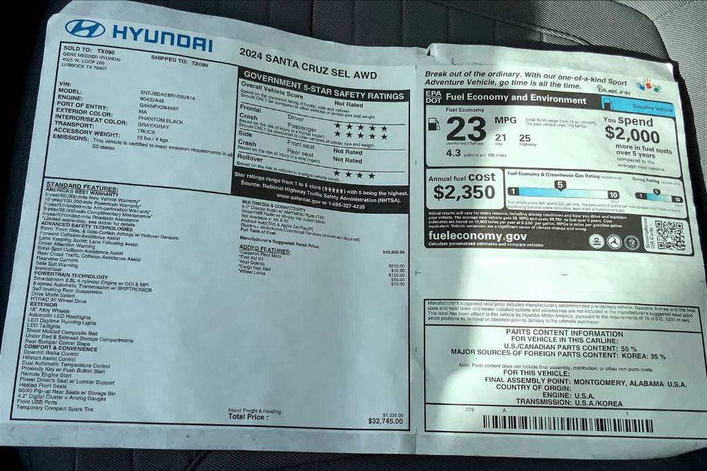 new 2024 Hyundai Santa Cruz car, priced at $30,491
