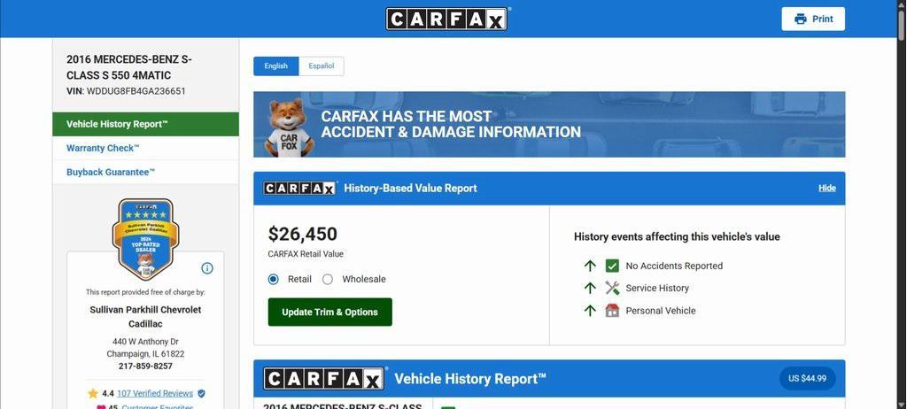 used 2016 Mercedes-Benz S-Class car, priced at $28,795