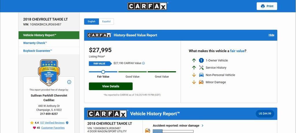 used 2018 Chevrolet Tahoe car, priced at $27,500