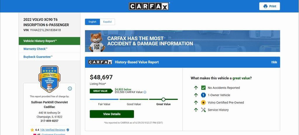 used 2022 Volvo XC90 car, priced at $48,697