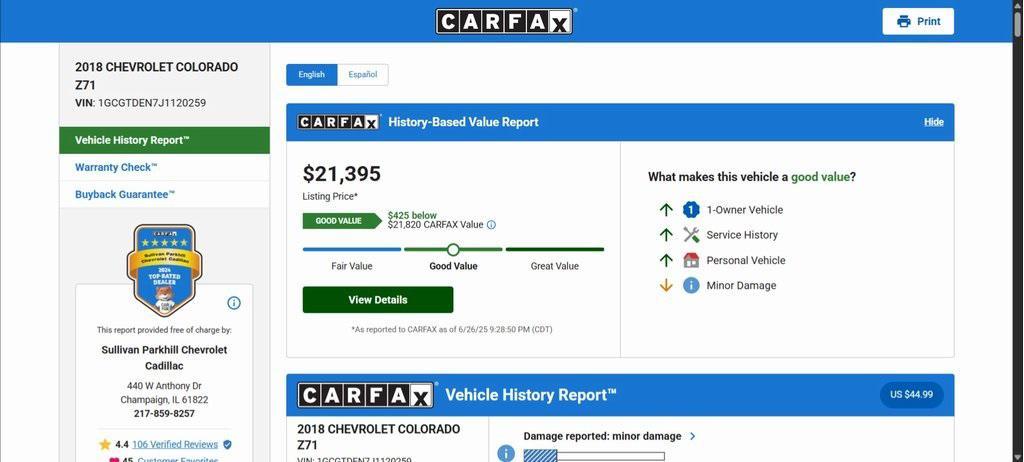 used 2018 Chevrolet Colorado car, priced at $21,350