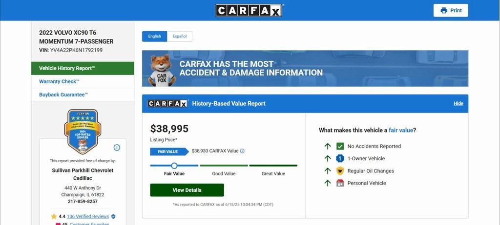 used 2022 Volvo XC90 car, priced at $38,351