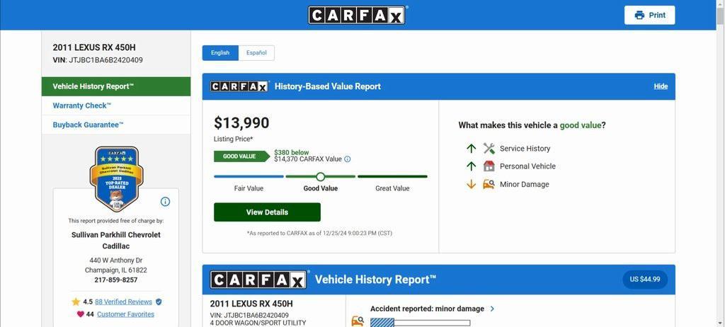 used 2011 Lexus RX 450h car, priced at $13,990