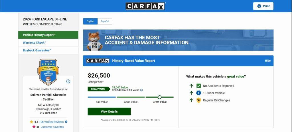 used 2024 Ford Escape car, priced at $25,795
