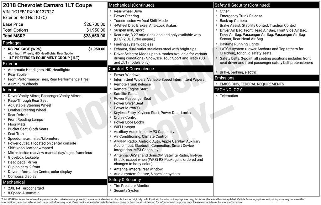 used 2018 Chevrolet Camaro car, priced at $18,544