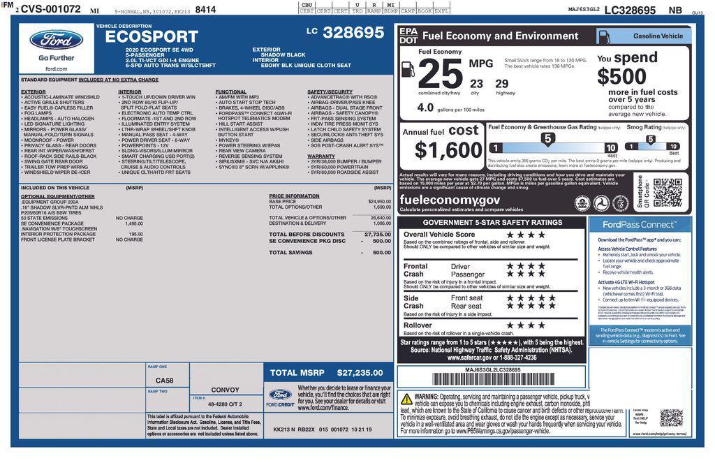 used 2020 Ford EcoSport car, priced at $15,488