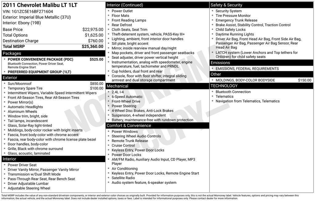 used 2011 Chevrolet Malibu car, priced at $5,920