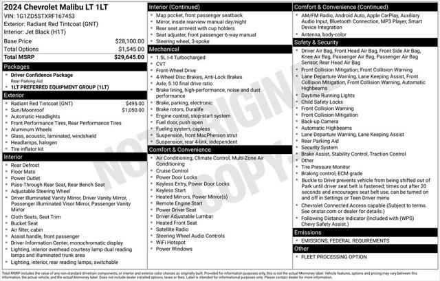 used 2024 Chevrolet Malibu car, priced at $21,884