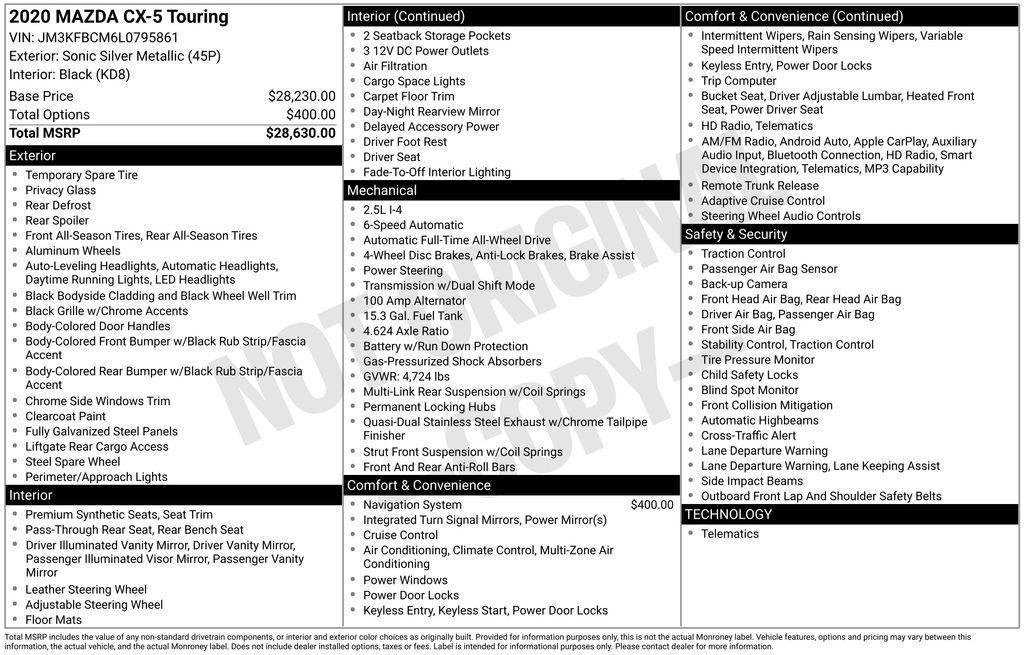 used 2020 Mazda CX-5 car, priced at $19,289