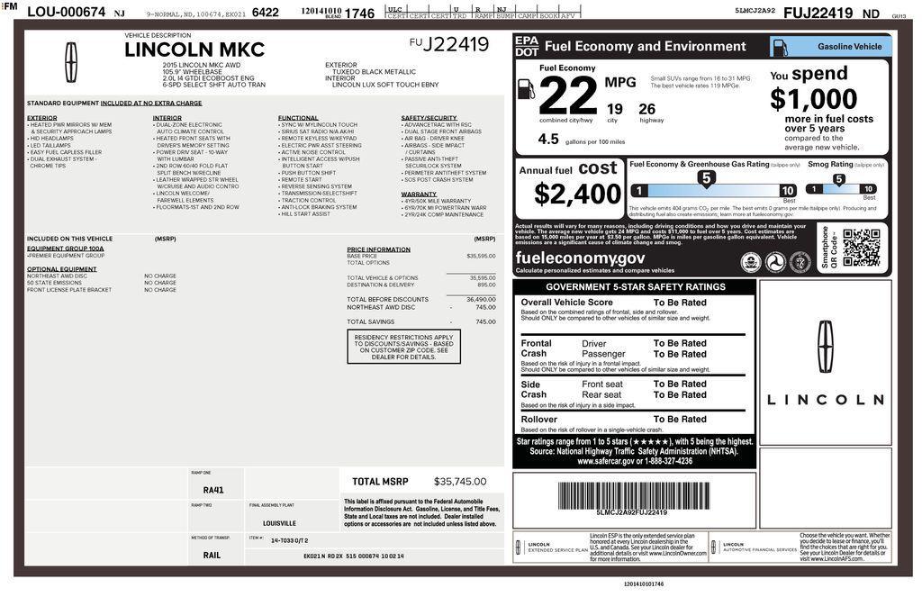 used 2015 Lincoln MKC car, priced at $12,839