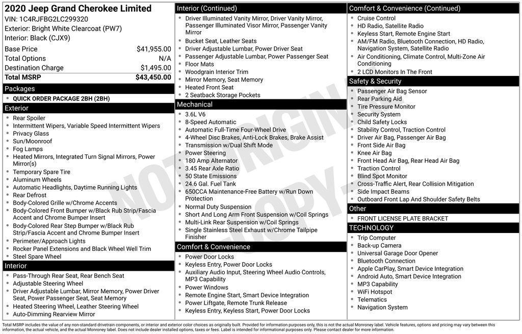 used 2020 Jeep Grand Cherokee car, priced at $24,698