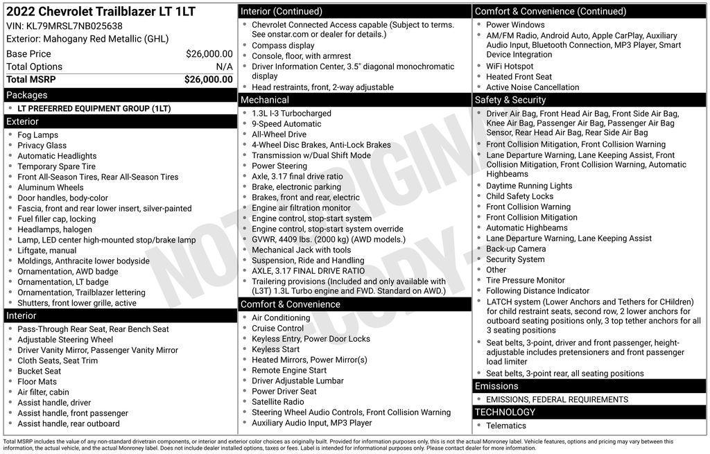 used 2022 Chevrolet TrailBlazer car, priced at $17,815