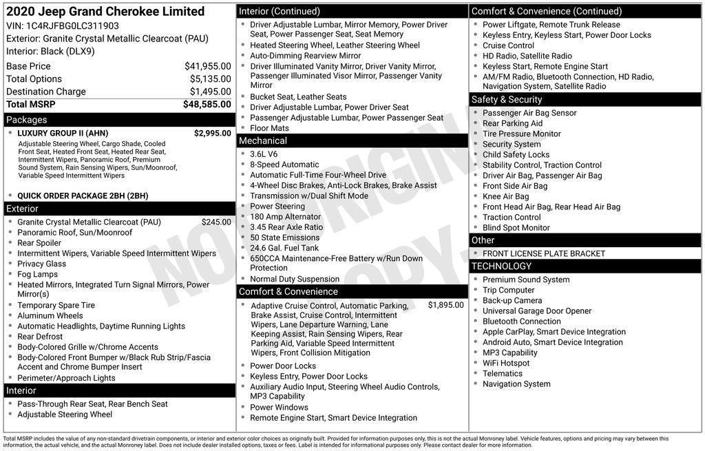 used 2020 Jeep Grand Cherokee car, priced at $28,291