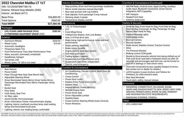 used 2022 Chevrolet Malibu car, priced at $20,851