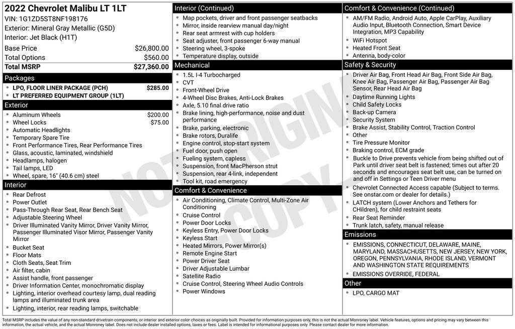 used 2022 Chevrolet Malibu car, priced at $20,894
