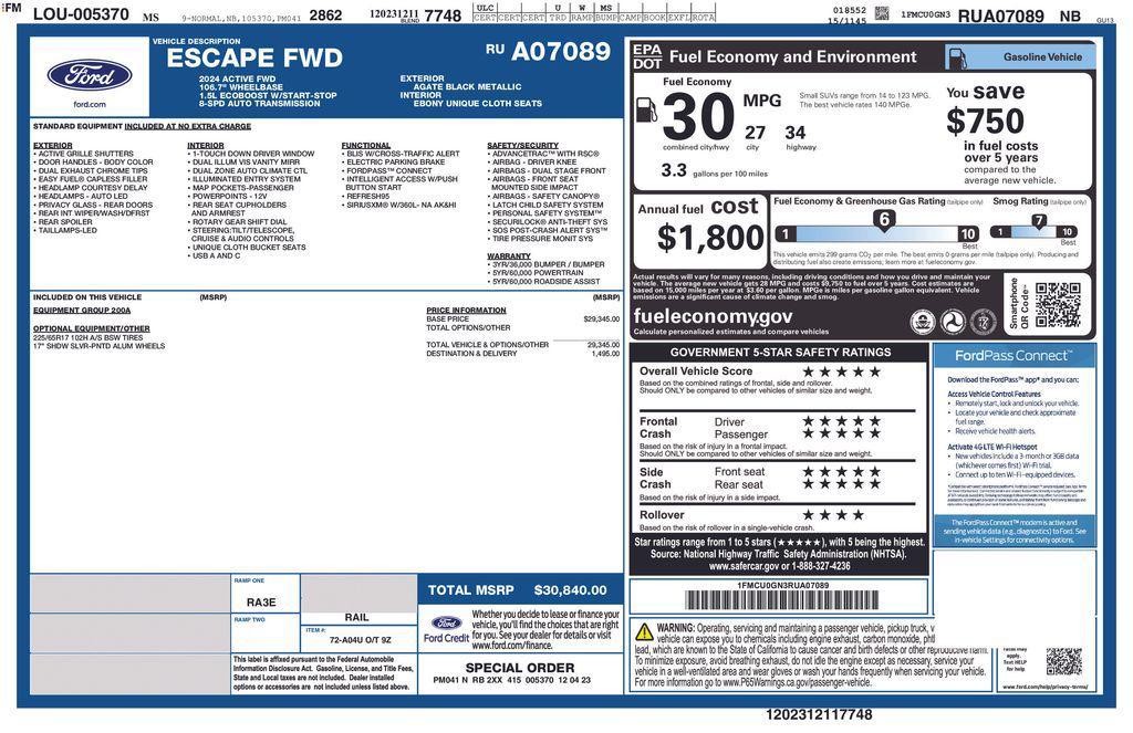 used 2024 Ford Escape car, priced at $19,995