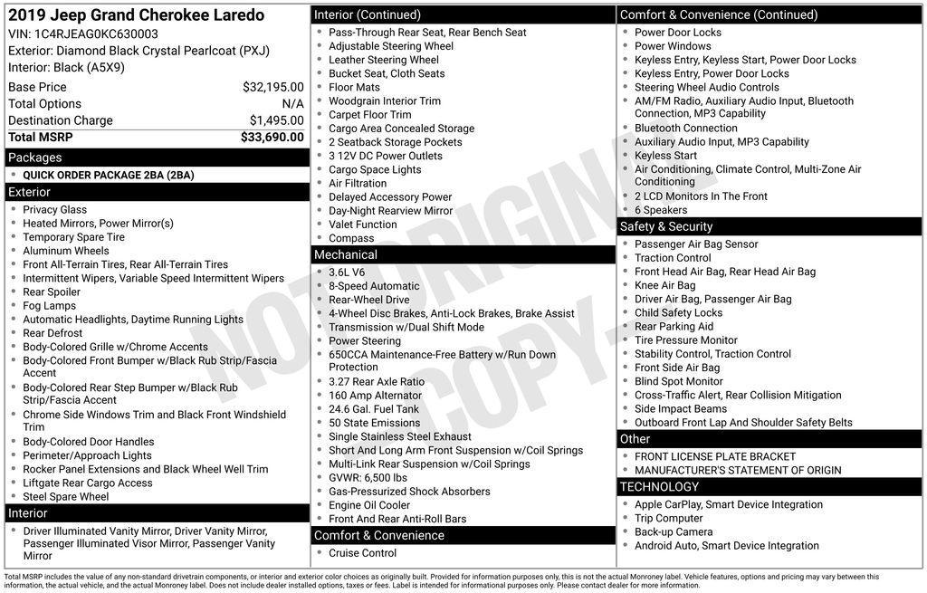 used 2019 Jeep Grand Cherokee car, priced at $11,715