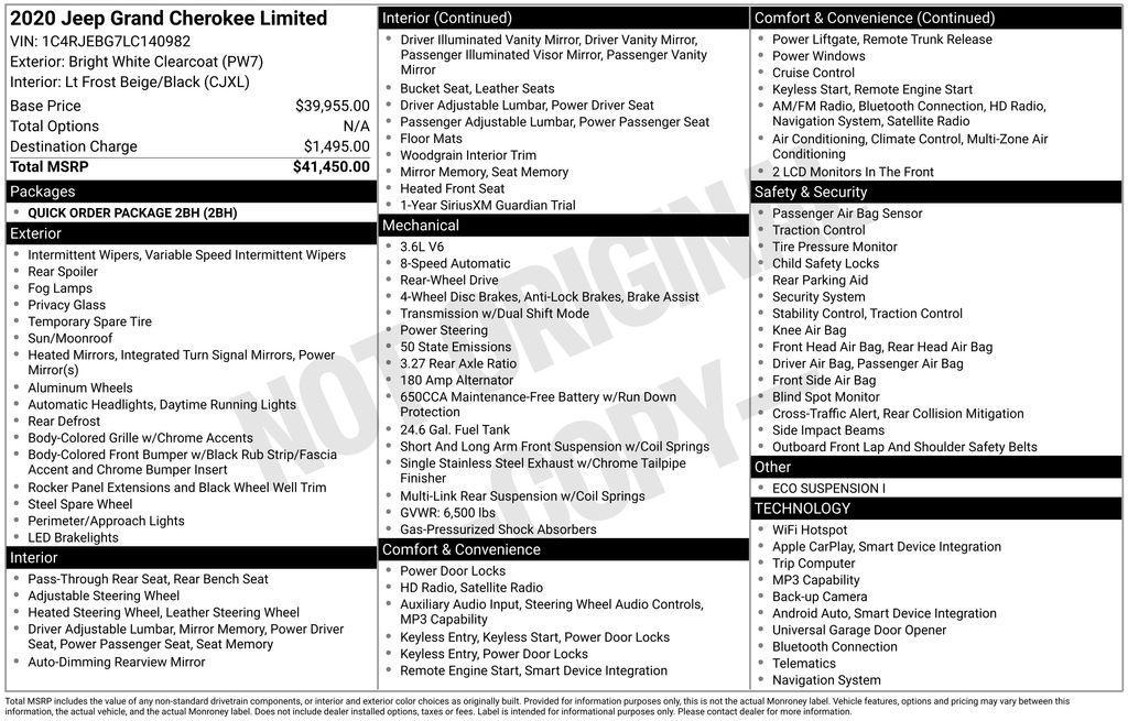 used 2020 Jeep Grand Cherokee car, priced at $23,250