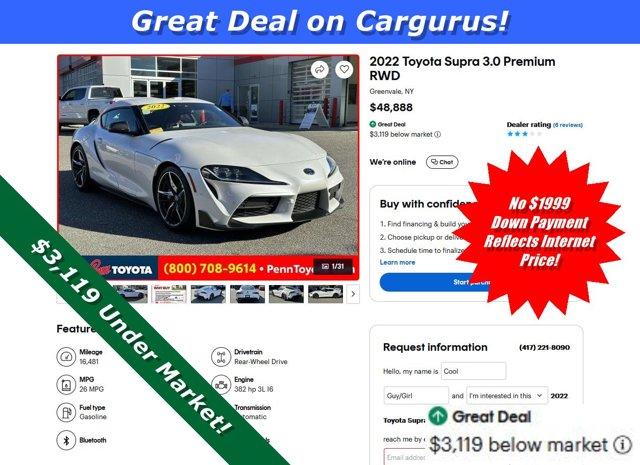 used 2022 Toyota GR Supra car, priced at $48,888