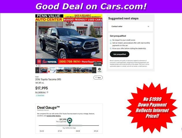 used 2016 Toyota Tacoma car, priced at $16,995