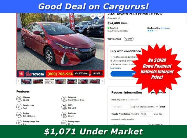 used 2021 Toyota Prius Prime car, priced at $24,488