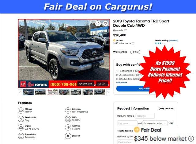 used 2019 Toyota Tacoma car, priced at $26,488