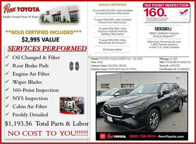 used 2022 Toyota Highlander car, priced at $34,995