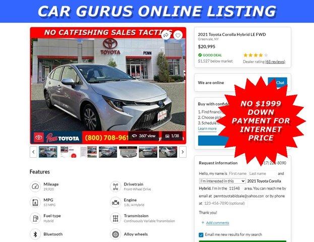 used 2021 Toyota Corolla Hybrid car, priced at $20,588