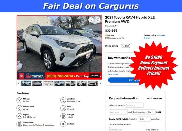 used 2021 Toyota RAV4 Hybrid car, priced at $33,488