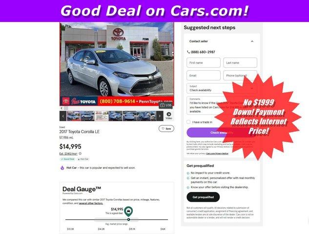 used 2017 Toyota Corolla car, priced at $13,888