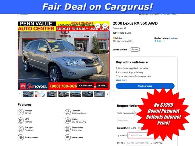 used 2008 Lexus RX 350 car, priced at $11,188