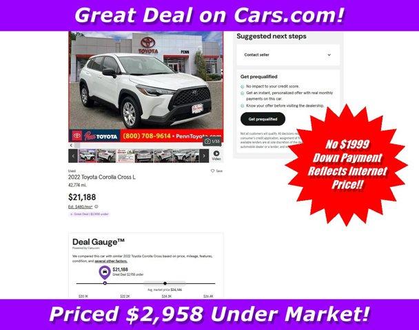 used 2022 Toyota Corolla Cross car, priced at $19,995