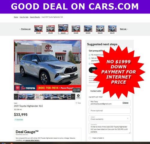 used 2021 Toyota Highlander car, priced at $33,877