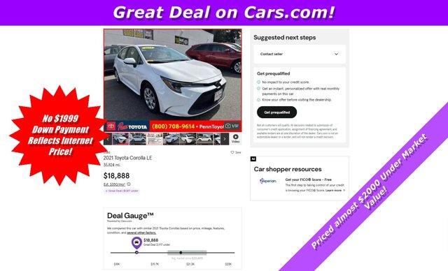 used 2021 Toyota Corolla car, priced at $17,188