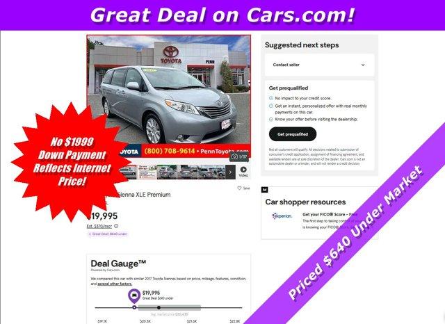 used 2017 Toyota Sienna car, priced at $16,188