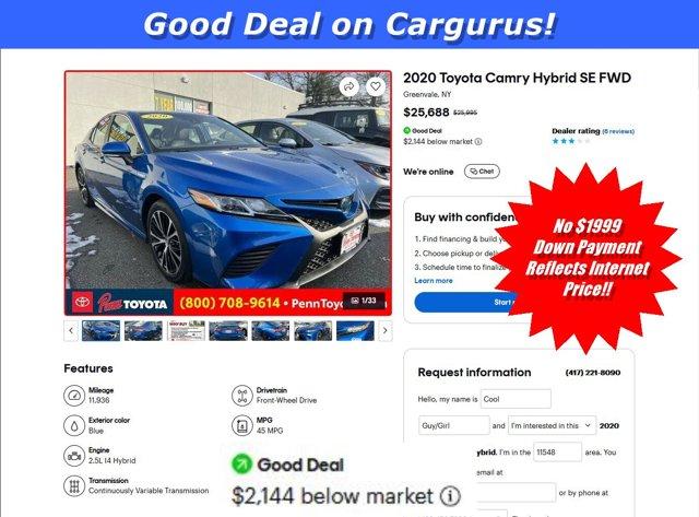 used 2020 Toyota Camry Hybrid car, priced at $25,688