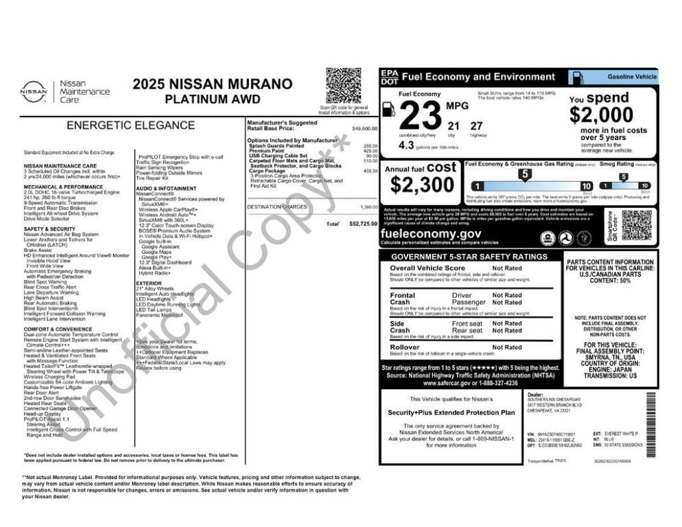new 2025 Nissan Murano car, priced at $49,139