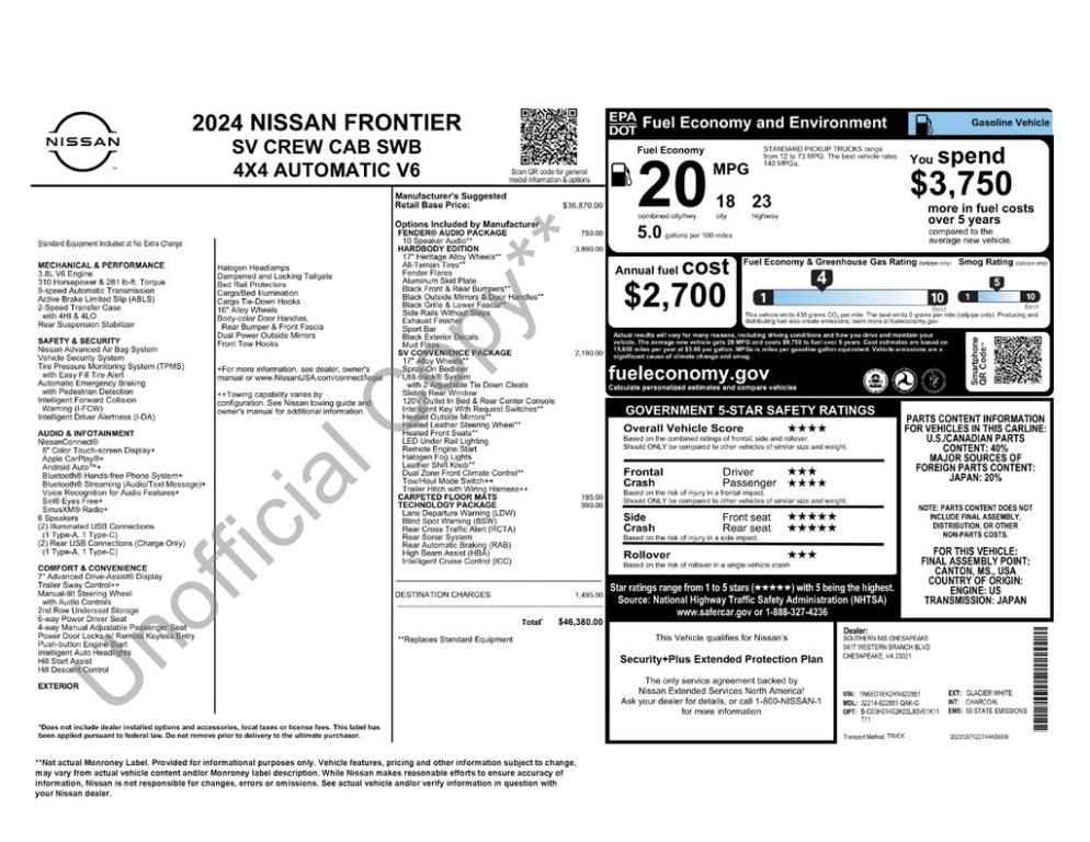 new 2024 Nissan Frontier car, priced at $41,220