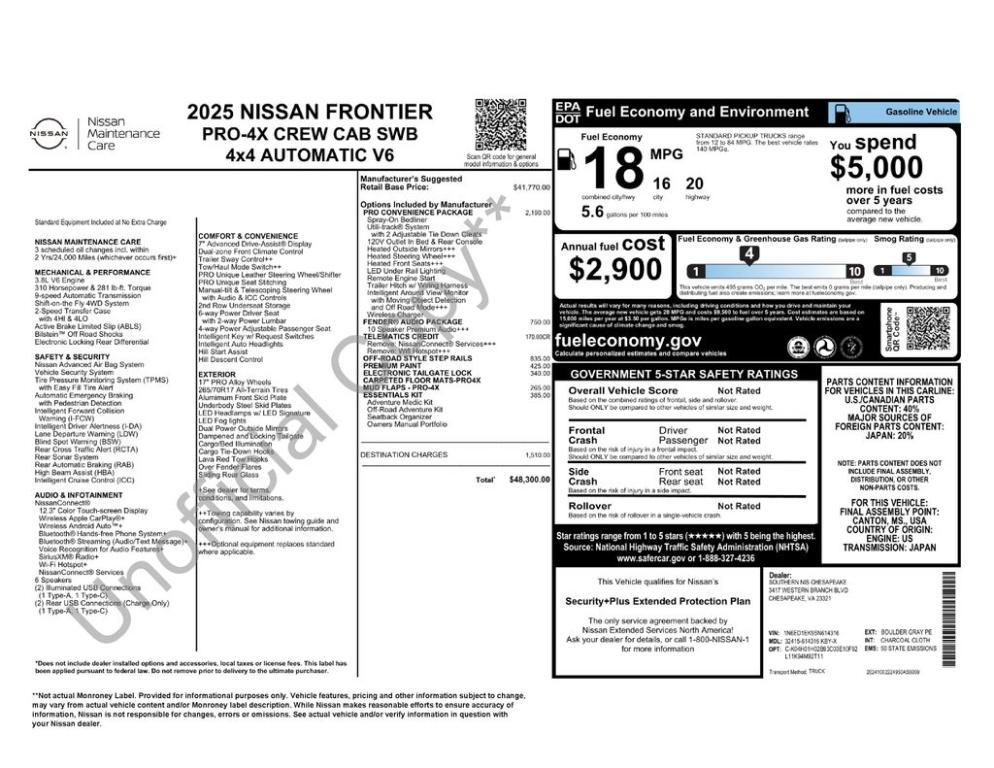 new 2025 Nissan Frontier car, priced at $44,015