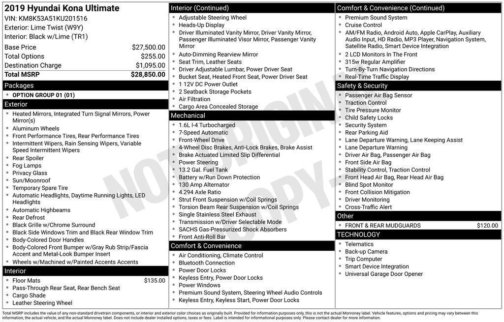 used 2019 Hyundai Kona car, priced at $15,000