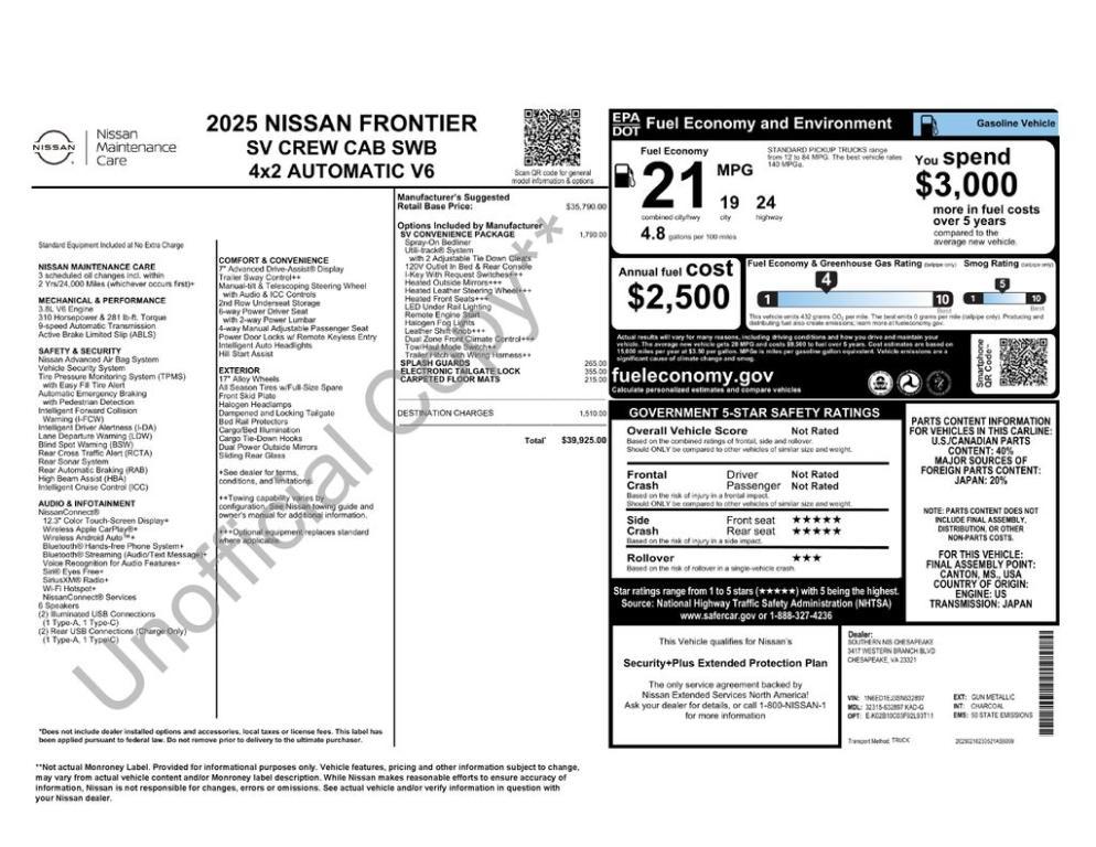 new 2025 Nissan Frontier car, priced at $36,274