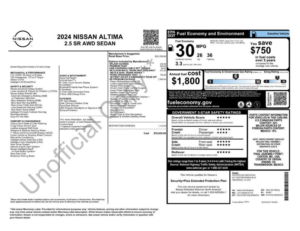 new 2024 Nissan Altima car, priced at $29,966
