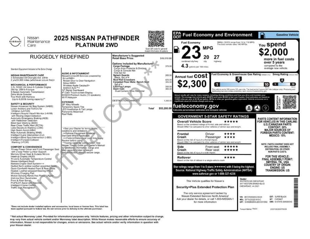 new 2025 Nissan Pathfinder car, priced at $49,602